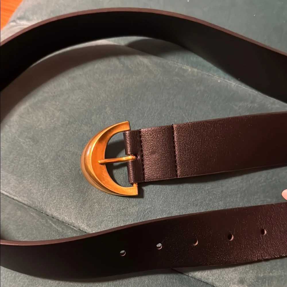 Elegant Black Leather Belt with Gold Buckle